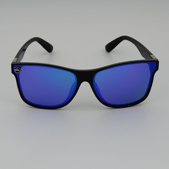 Quiksilver Round Flat Lens Sunglasses Gloss Black Frame Blue-Mirror Lens NEW Q24 - Picture 4 of 11